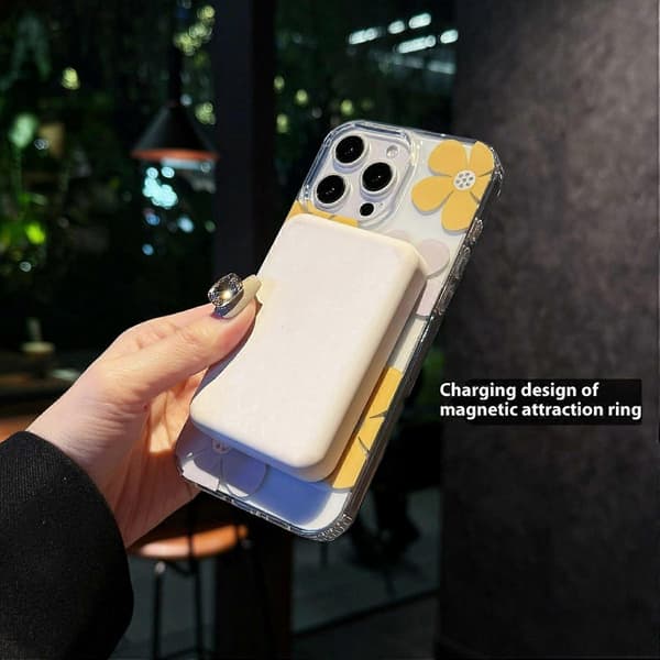 Magnetisk IMD blomstermønster TPU+PC klart bakdeksel til iPhone 16 Pro Max Multicolor Style C