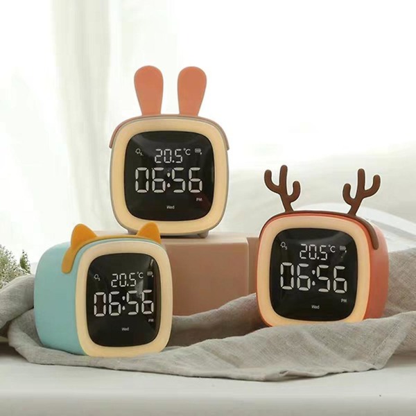 Sarjakuva Pupun Korvan Muotoinen Ladattava Digitaalinen LED-yövalo Herätyskello Kaesi Blue Rabbit Ear