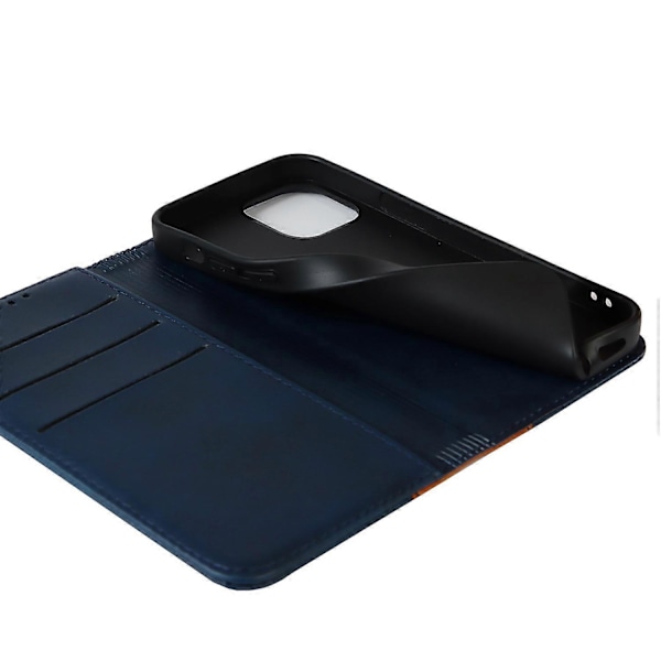 iPhone 15 Plus PU-nahkainen puhelinkotelo, kaksivärinen liitos, naarmuuntumaton, jalustallinen lompakkokotelo Multicolor Style A