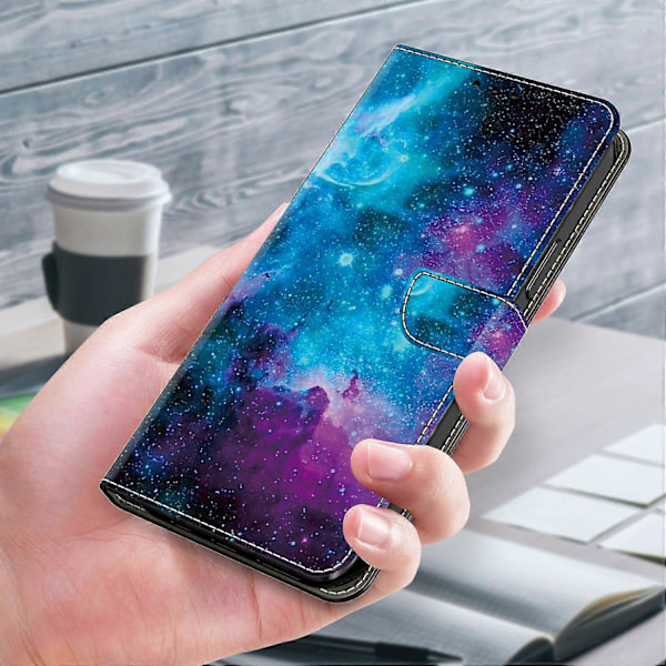 Skal för Samsung Galaxy S24 FE Mönstertryckt Skyddande Läder Flip Fodral - Panda Multicolor Starry Sky
