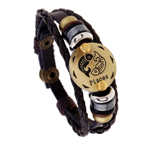 Handgjorda pärlor 12 Constellation kohudsarmband Personlig födelsedagspresent Flätat justerbart trendigt läderarmband med presentförpackning SK115 Pisces