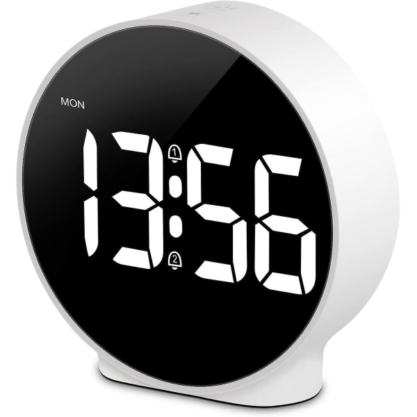 Led digital väckarklocka Skrivbordsklocka Snooze Dimbar 12/24 Elektrisk/batteri Dubbelt larm (power efter 8s) 3,94 tum bärbar vit (utan batter)