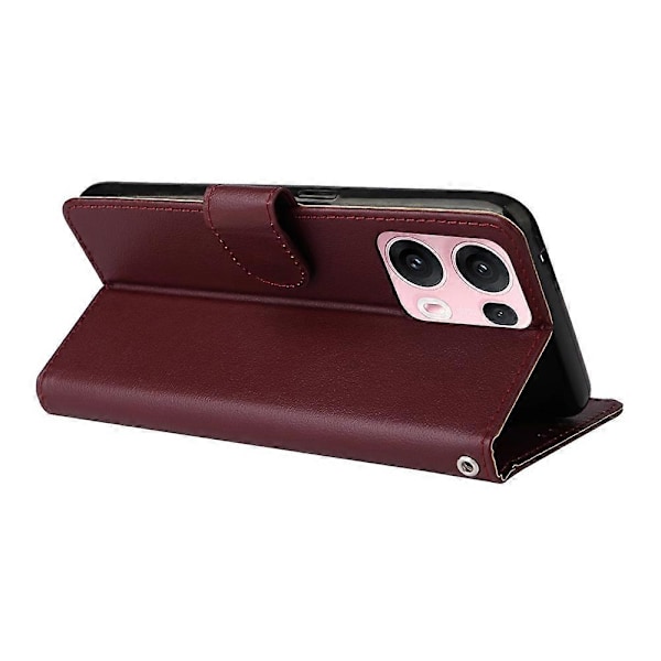 Til Oppo Reno13 Pro 5G Etui Pung Stativ Visning PU Læder Telefon Cover Multicolor Wine Red