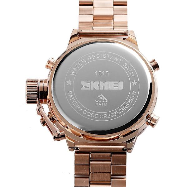 Skmei 1515 Herre Mode Hip Hop Stil Dual Display Elektronisk Ur Rustfrit Stål Ur Silvery