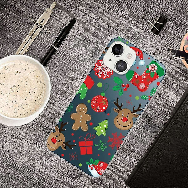 Julmönstrat Telefonskal för iPhone 14, Mjukt TPU Stötsäkert Skyddande Baksida Multicolor Style L