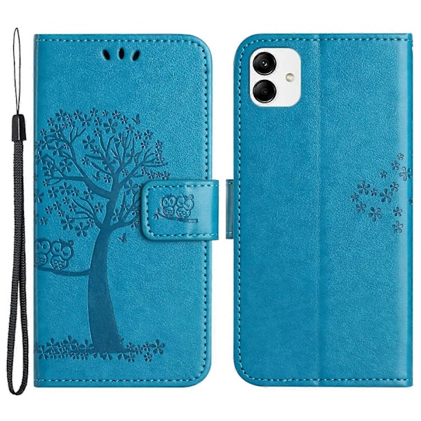 Til Samsung Galaxy A05 4G Etui Ugle Træ Præget Læder Telefon Cover med Pung Multicolor Style F