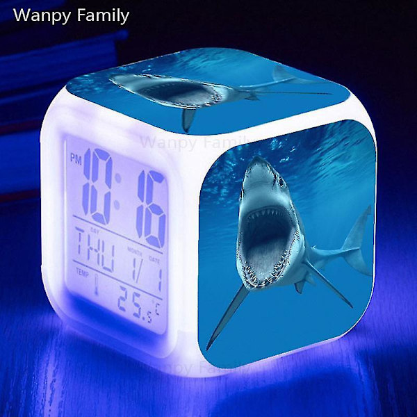 Shark Alarm Clock 7-färgad glödande digitala klockor Barn Baby Sovrum Multifunktion Små nattljus B Dark Khaki