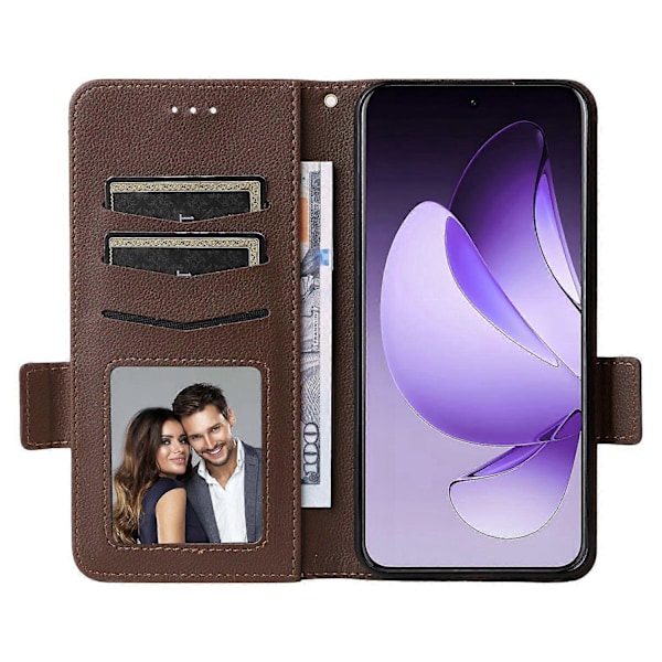 For Oppo Reno13 Pro 5G Deksel med Håndleddsrem Litchi Tekstur PU Lær Lommebok Telefondeksel Multicolor Brown