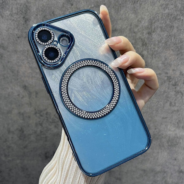 Magnetiskt skal för iPhone 16, fjädertextur, bling, glittrigt TPU+PC-telefonskal Multicolor Style B