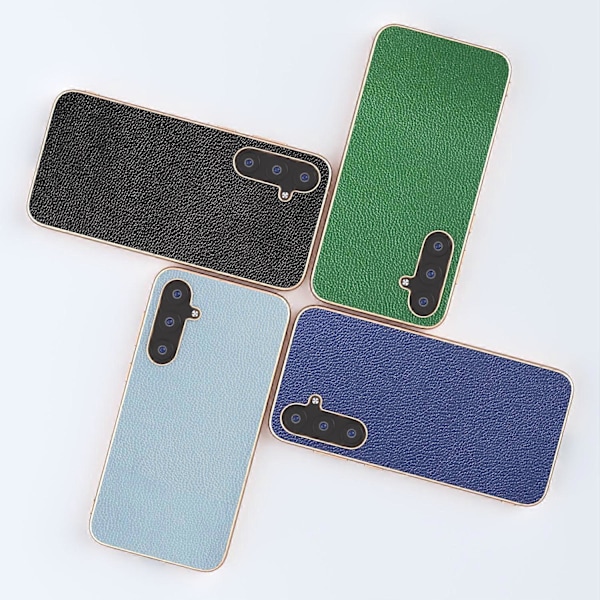 För Samsung Galaxy S23 FE Mobilskal Nano Elektropläterad Nappa Läderbelagd TPU+PC Fodral Multicolor Style A