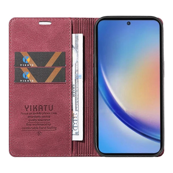YIKATU YK-004 Starkt Magnetiskt Fodral i PU-Läder Plånboksfodral för Samsung Galaxy A35 5G Multicolor Wine Red