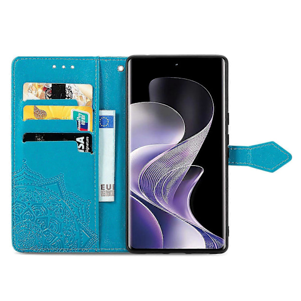 Til vivo V40 5G Etui Mandala Præget Design Læder Wallet Telefon Cover - Grå Multicolor Blue