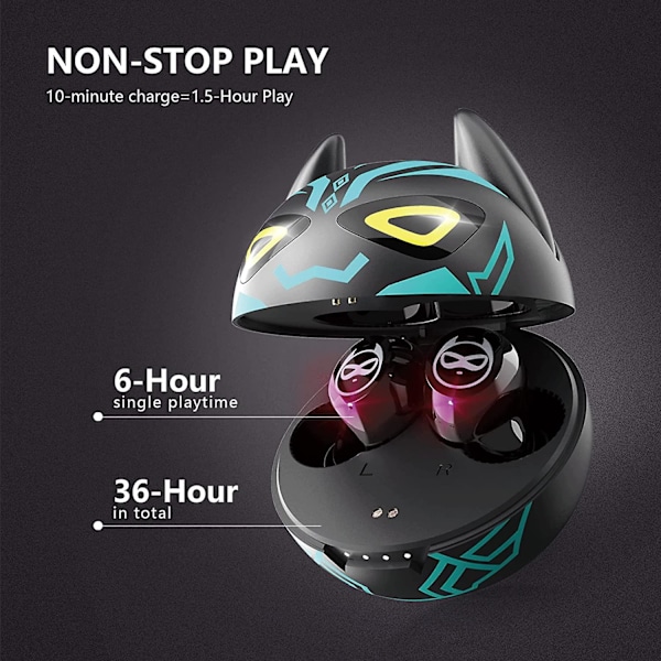 Gaming Earbuds Childrens Bluetooth 5.0 Earbud Headset med mikrofon Vattentät Touch Control Hifi
