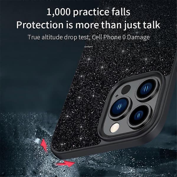 SULADA Deksel til iPhone 16 Pro PU Lær+PC+TPU Glitter Paljetter Bakside Deksel- Multicolor Black