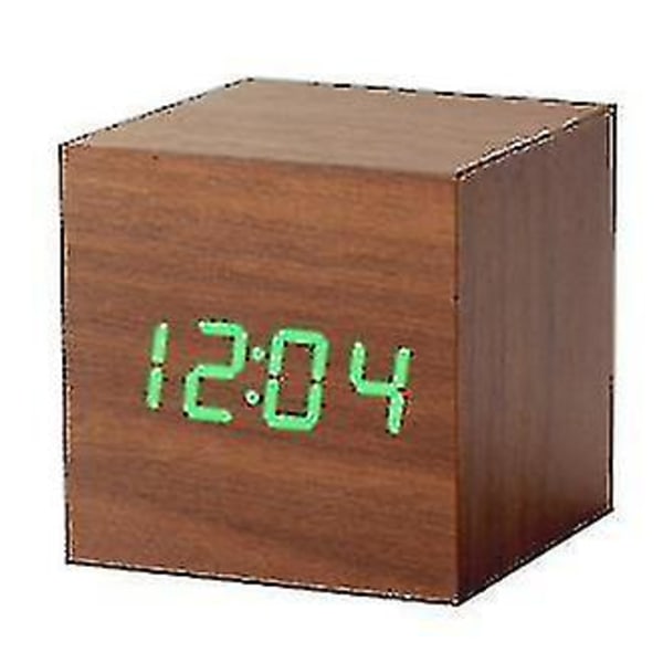 Gingko Cube Led Click Clock Väckarklocka med ljudaktivering (tid, datum & temperatur) Olika färger A10 Brown green