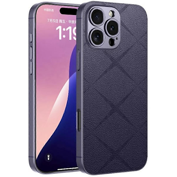 GKK iPhone 16 Pro -kotelo, tekstuuroitu PU-nahkapäällysteinen TPU+PC sormenjälkiä hylkivä puhelinkotelo - Harmaa Multicolor Dark Purple