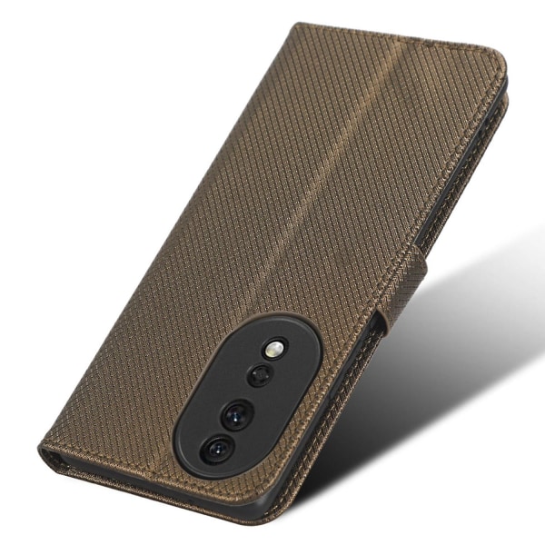 For Honor 80 5g Diamond Texture Pu Läder Phone case Vikbart stativ Magnetlås Cover Brown