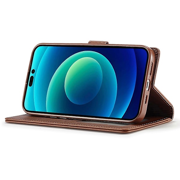 LC.IMEEKE Wallet Case til iPhone 15 Pro, Fuld Beskyttelse PU Læder Kalvetekstur Stand Flip Cover Multicolor Style A