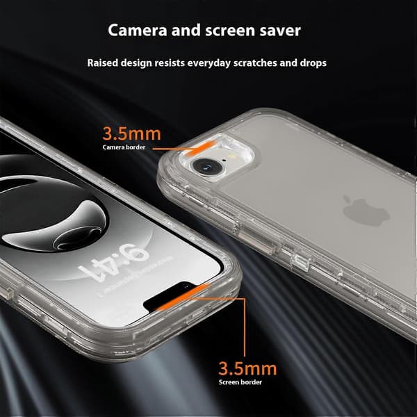 Deksel til iPhone 16e, 3-i-1 Avtakbart Støtsikkert TPU + PC Telefon Bakdeksel Multicolor Transparent Grey