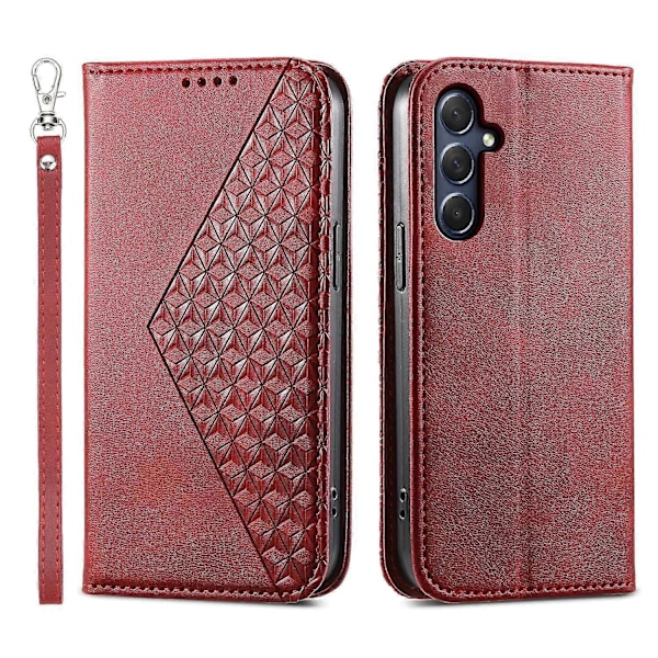 Telefon Læder Etui til Samsung Galaxy M54 5G/F54 5G, Præget Rombe Mønster Pung Stand Cover Multicolor Style B