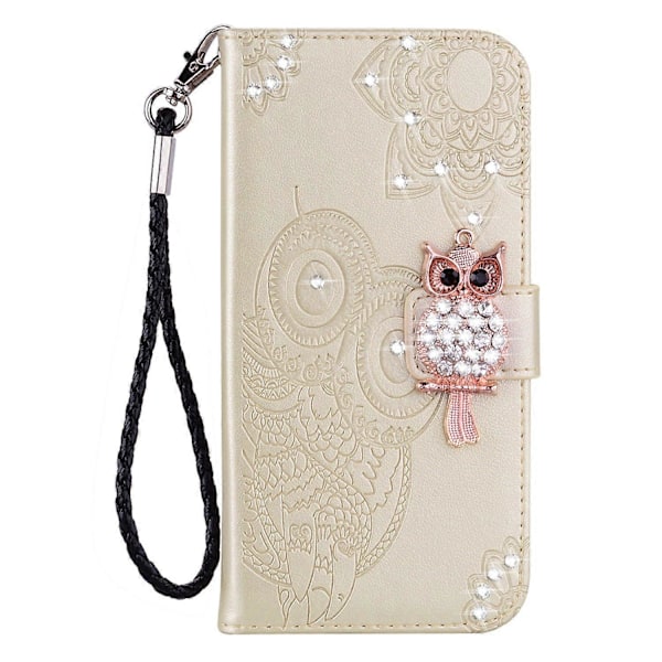 Plånboksfodral för Samsung Galaxy A56 5G Uggla Blomma Tryckt Strass Läderfodral Multicolor Style D
