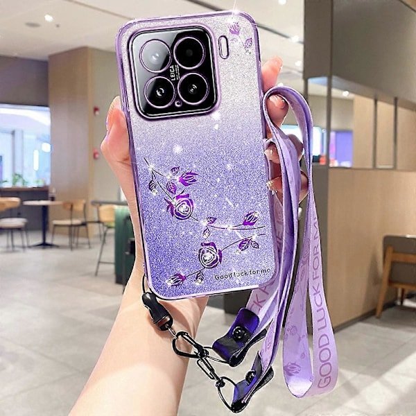 KADEM Xiaomi 15 -puhelimen kuori, kukkakuvioinen TPU-liukuvärinen suojakuori kaulanauhoilla Multicolor Purple