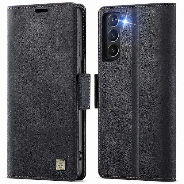 För Samsung Galaxy S21 FE 5G Fodral AUTSPACE A11 RFID-blockerande Retro Läder Mobiltelefon Plånboksfodral Multicolor Black
