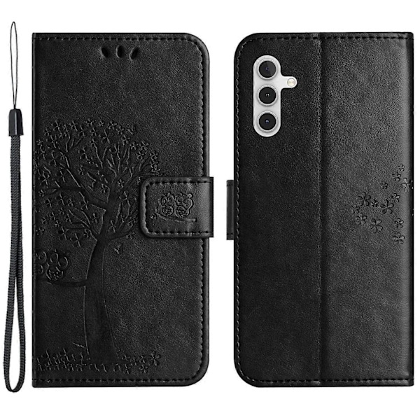 Til Samsung Galaxy A15 5G Etui Ugle Træ Præget Læder Flip Telefon Cover med Pung Multicolor Style F