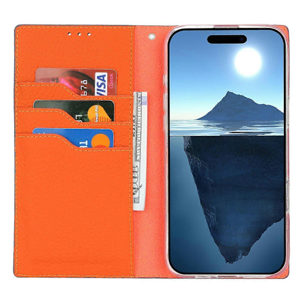 Læder Wallet Case til iPhone 16 Plus med Litchi Tekstur Multicolor Style B