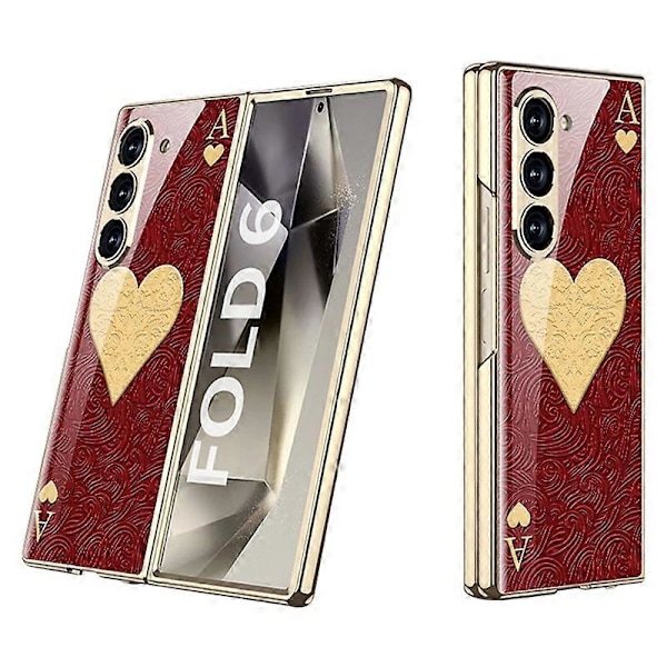 GKK Fodral för Samsung Galaxy Z Fold6 5G Elektropläterad Tryckt Mönster Härdat Glas+PC Telefonskal Multicolor Style D
