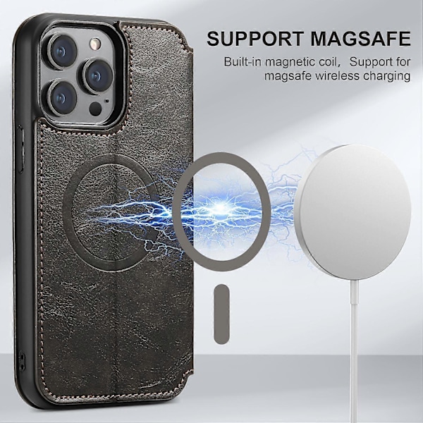 SUTENI J05 Mobilskal för iPhone 13 Pro Max Kompatibelt med MagSafe PU Läder Ställ Plånboksfodral Multicolor Style A