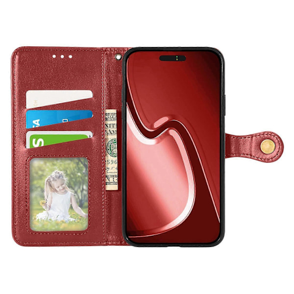 Læder telefoncover med pung, stativ og håndledsrem til iPhone 16 Pro Max - Grøn Multicolor Red