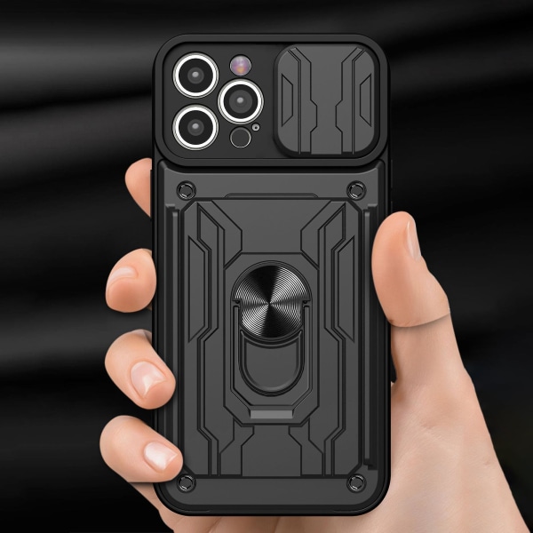 För Iphone 15 Pro Max Slide Kameraskydd Kickstand Phone Case Cover Titanium Grey