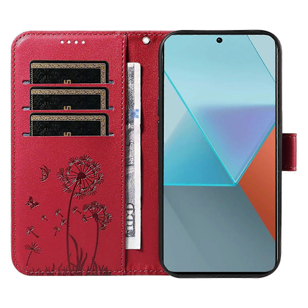 För Xiaomi Poco X6 5G/Redmi Note 13 Pro 5G Läderfodral Plånbok Mobilskal Maskros Tryck Multicolor Red
