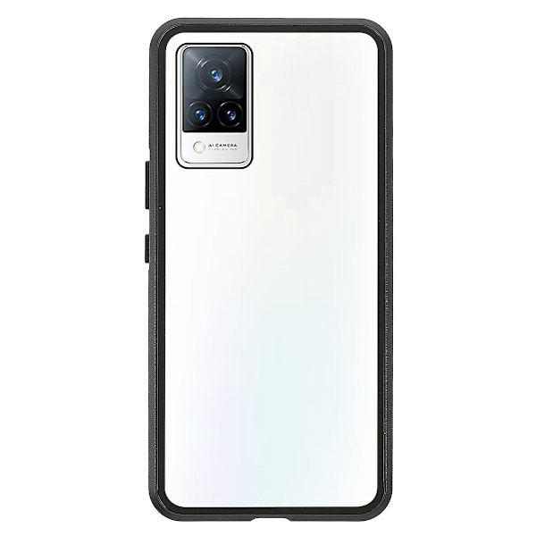 For Vivo V21 5g Telefondeksel 360 Graders Full Beskyttelse Metall + Herdet Glass Magnetisk Absorpsjon Hybrid Skall Black
