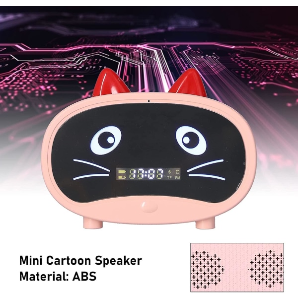 Digital väckarklocka högtalare, Cartoon Cat väckarklocka med temperaturdisplay, dubbel väckarklocka, bluetooth högtalare, radio, handsfree samtal för sovrum av