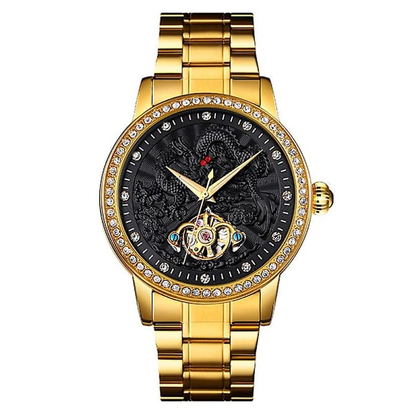 Skmei 9219 Men Dragon Totem Automatisk Mekanisk Watch Guld Shell Black Face Not Specified