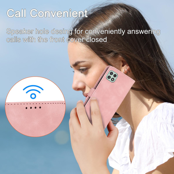 Dierfeng Df-03 Stand Phone case För Samsung Galaxy A22 5g (eu-version), Linjer Imprinted Pu-läder cover Pink