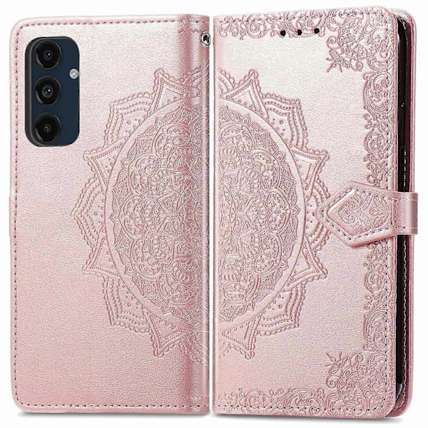 Til Samsung Galaxy S24 FE Etui Mandala Præget Design Læder Wallet Telefon Cover - Grå Multicolor Rose Gold