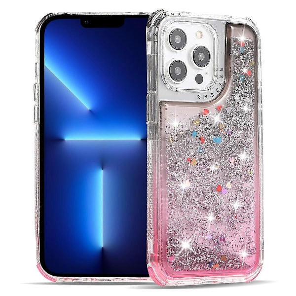 Til iPhone 13 Pro 6,1 tommer mobiltelefonetui TPU+PC Anti-drop Gradient Flydende Kviksandsskal Multicolor Black+Pink