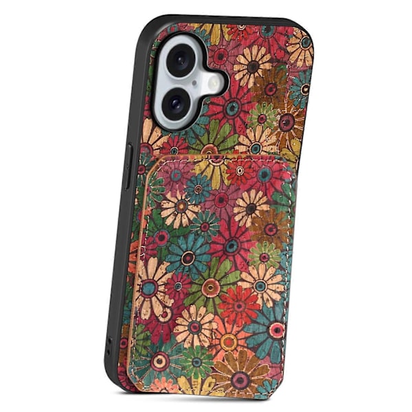 Fodral till iPhone 16 med Korthållare Blomdesign Läder Telefonskal Ställ Multicolor Style A