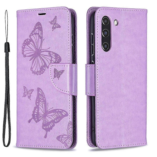 Imprint Fjäril Plånbok Läder Ställ Fodral för Samsung Galaxy S21 FE 5G Multicolor Style F