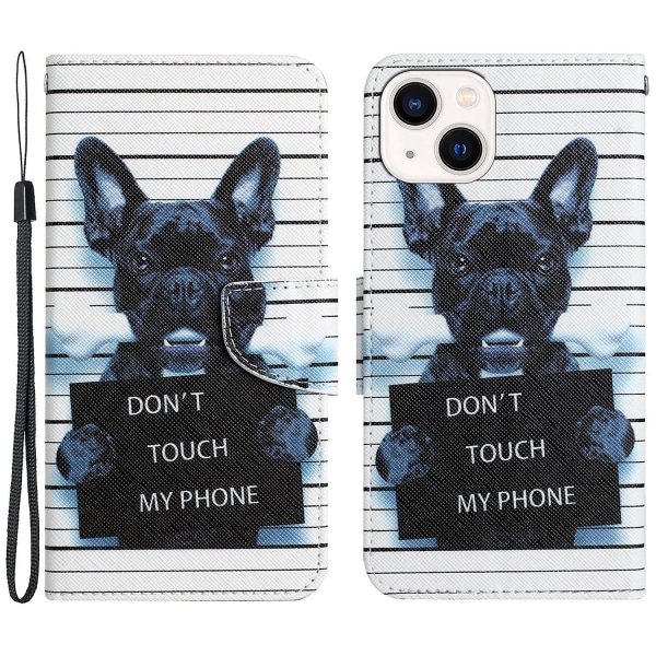 Til Iphone 15 Plus Folio Pu Læder Stand Wallet Case Mønster Print Telefon Cover Med Rem Don t Touch