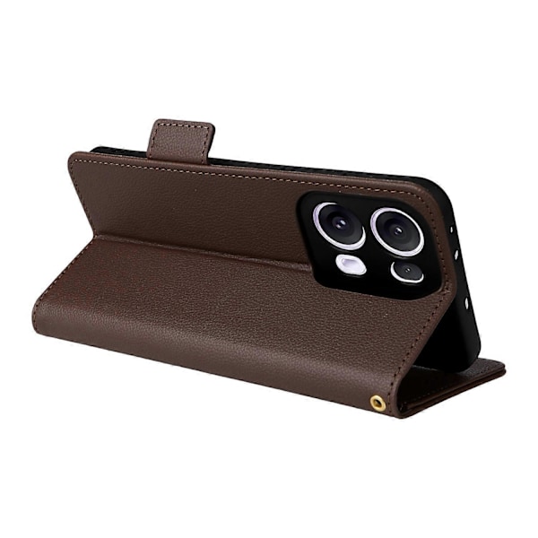 Skal för Oppo Reno13 Pro 5G med handledsrem, litchi-textur PU-läder plånboksfodral Multicolor Brown