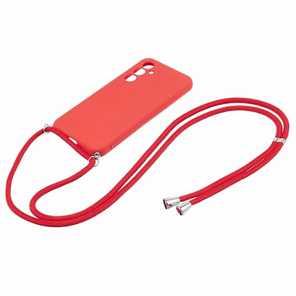 Samsung Galaxy A34 5G -kotelo, kuituvuorattu TPU-puhelinkotelo pitkällä kaulanauhalla - vaaleanvioletti Multicolor Red