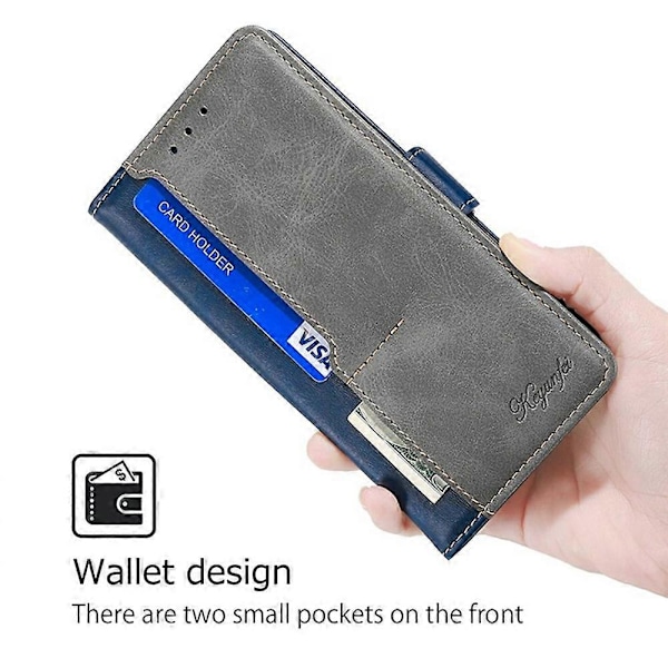 Til Oppo A5 Pro 4G/ 5G/ A5 Energy 5G Etui Kontrastfarve Tegnebog Læder Telefoncover Multicolor Blue + Grey