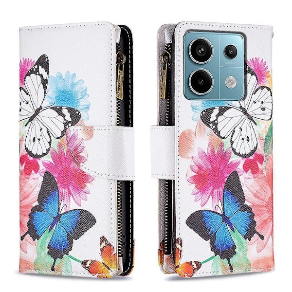BF03 Lynlåspung i PU-læder med mønstertryk til Xiaomi Redmi Note 13 Pro 5G/Poco X6 5G Multicolor Two Butterflies
