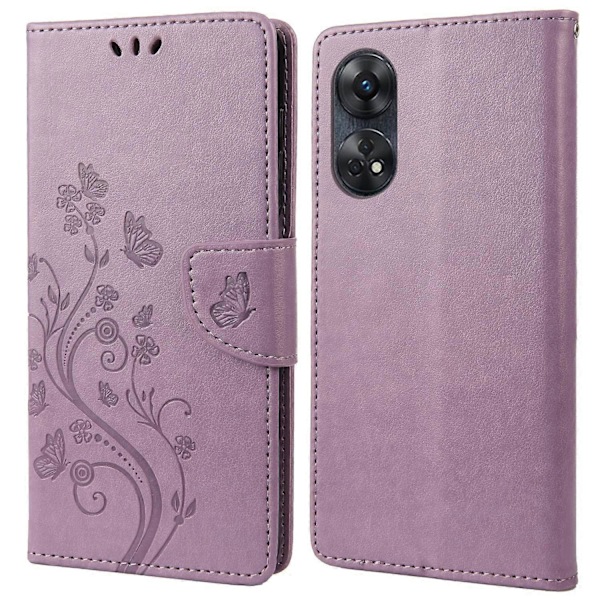 Oppo Reno8 T 4G PU-nahkakotelo Kukkaperhoskuvioinen Puhelinkuori Lompakkoteline Multicolor Style H