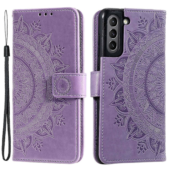 Präglat Mandala Blomma Plånbok Läderfodral för Samsung Galaxy S21 FE Multicolor Style B