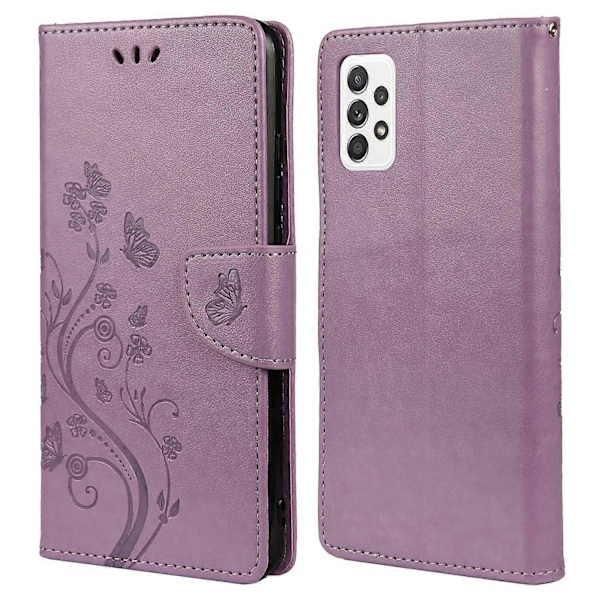 För Samsung Galaxy A53 5G Fjäril Blomma Präglat Läder Ställ Plånboksfodral Mobilskal